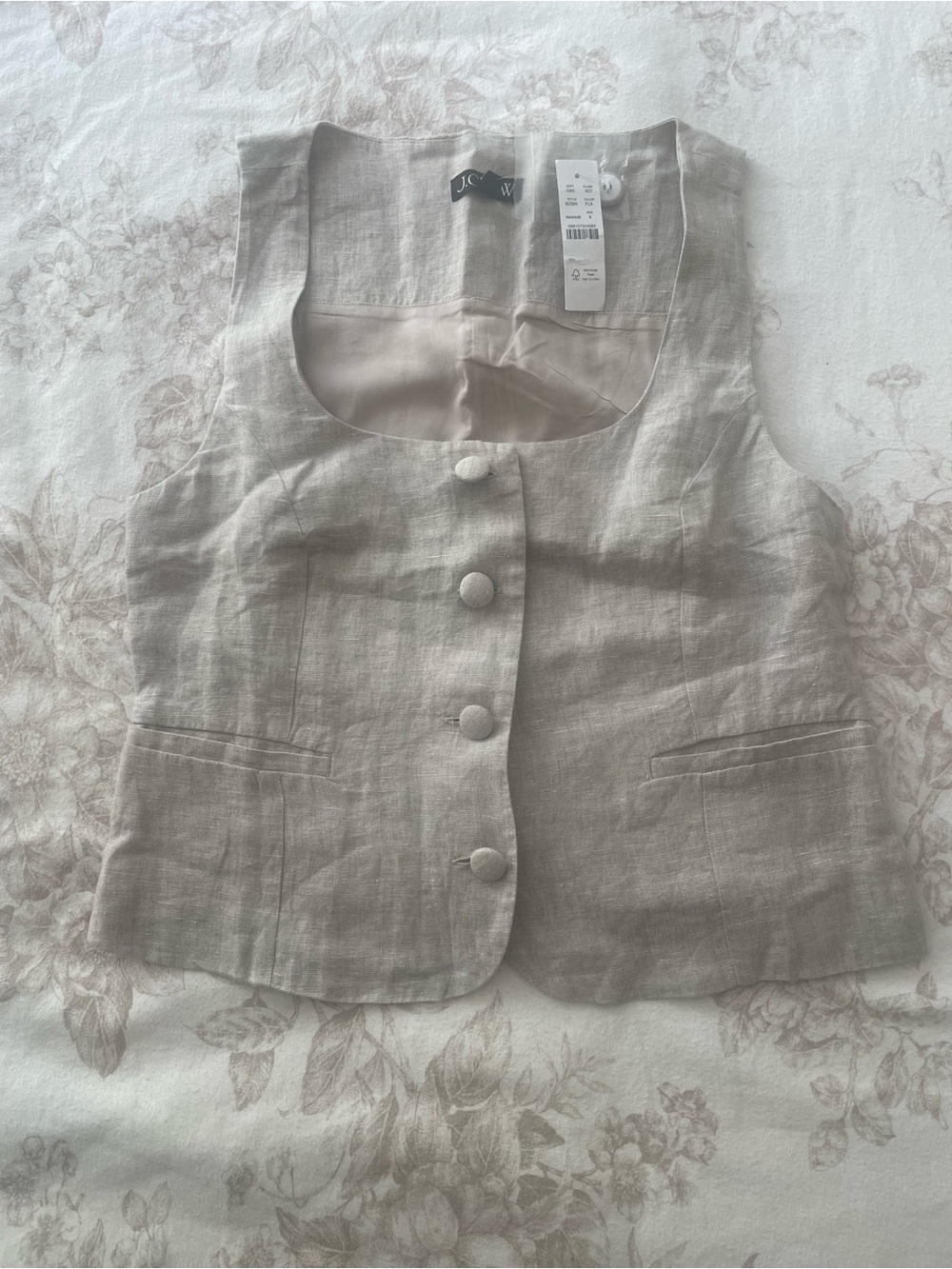 J. Crew Linen Button-Front Vest in Light Beige